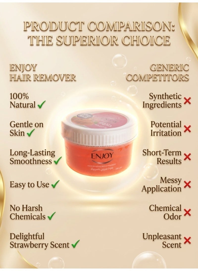 ENJOY 100% Natural Strawberry Halawa Hair Remover Paste for Silky Smooth Skin - Gentle Root Hair Removal Wax Alternative for Women & Men, 400 gm - Image 2
